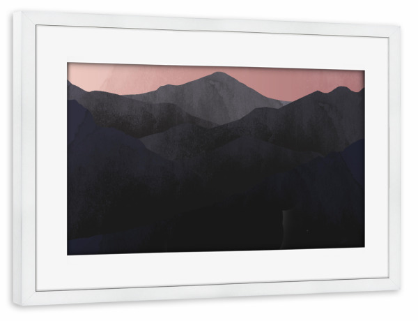 Poster mit Rahmen weiß "Berglandschaft schwarz rosa" artboxONE - Natur,Reise,Abstrakt