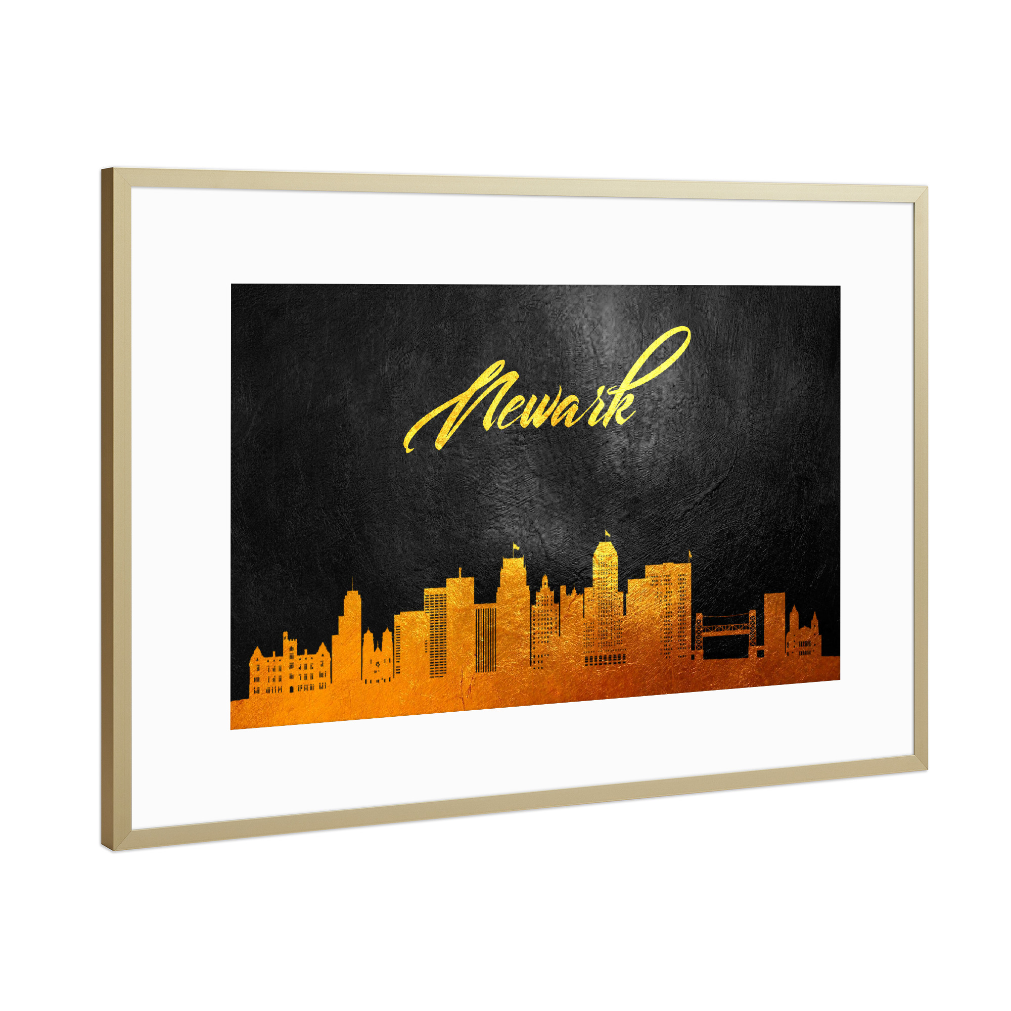 Poster mit Rahmen Gold "Newark goldene Skyline" artboxONE - Städte - Newark,New jersey,Gold,Skyline,Stadt,Amerika