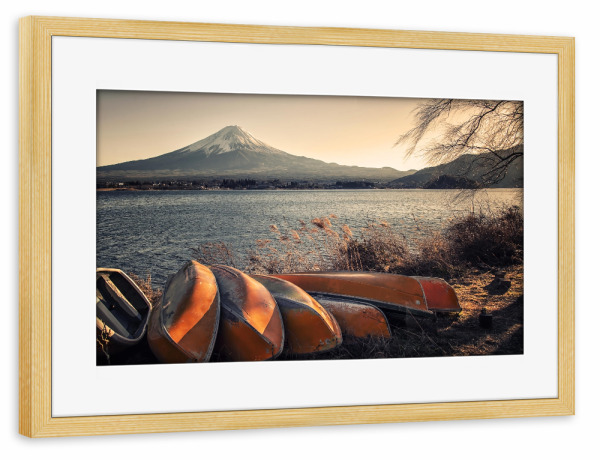 Poster mit Rahmen kiefer "Kawaguchi Lake Shore" artboxONE - Natur,Reise,Reise / Asien,Reise / Länder