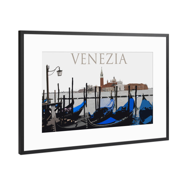 Poster mit Rahmen Schwarz (Metallic) "Venezias Gondeln" artboxONE - Reise,Reise / Strand und Meer,Städte / Venedig,Reise / Länder