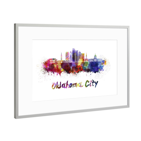 Poster mit Rahmen Silber "OKLAHOMA CITY skyline-l" artboxONE - Städte,Abstrakt,Architektur