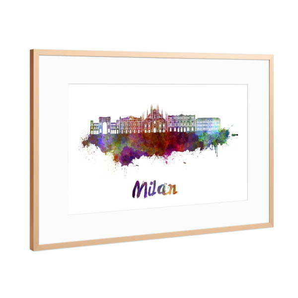 Poster mit Rahmen Kupfer "MILAN skyline in watercolor-s" artboxONE - Städte,Abstrakt,Architektur