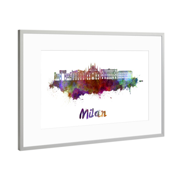 Poster mit Rahmen Silber "MILAN skyline in watercolor-s" artboxONE - Städte,Abstrakt,Architektur
