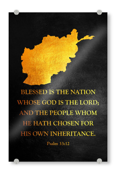 Acrylglasbild "Afghanistan Bible Verse Gold Map" artboxONE - Reise / Länder - Afghanistan,Gold,Karte
