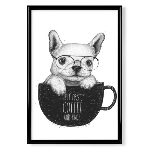 Pug with coffee