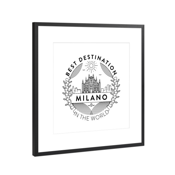 Poster mit Rahmen Schwarz (Metallic) "Milano Badge" artboxONE - Städte,Reise