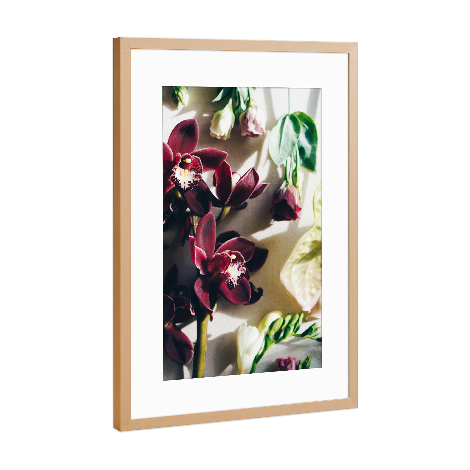 Poster mit Rahmen Kupfer "Flower Mood" artboxONE - Floral - Blume,Feminin,Orchidee,Blumen,Botanisch,Pflanzen