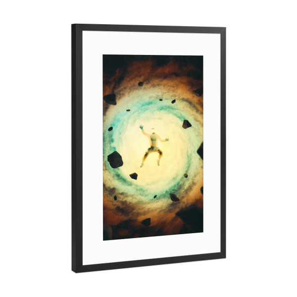 Poster mit Rahmen Schwarz (Metallic) "Astronaut Falling Behind" artboxONE - Reise,Menschen,Fiktion,Männer,Galaxy