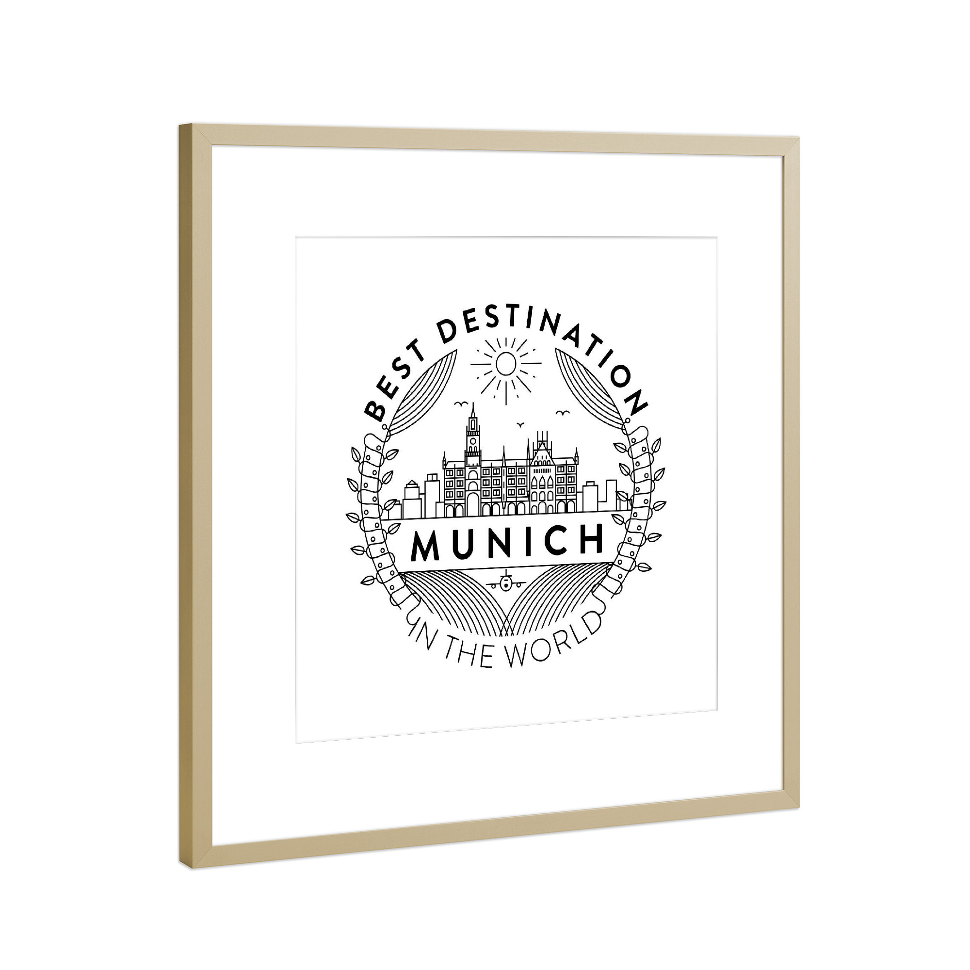 Poster mit Rahmen Gold "Münchner Abzeichen" artboxONE - Städte / München,Reise