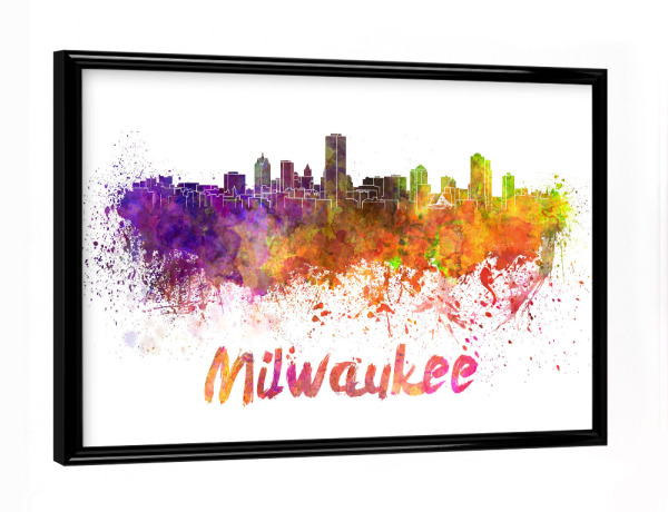 Poster mit schwarzem Rahmen "MILWAUKEE-Skyline im Aquarell" artboxONE - Städte,Abstrakt,Architektur