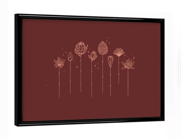 Poster mit schwarzem Rahmen "Art-Deco-Linie Blumen rot" artboxONE - Natur,Streetart