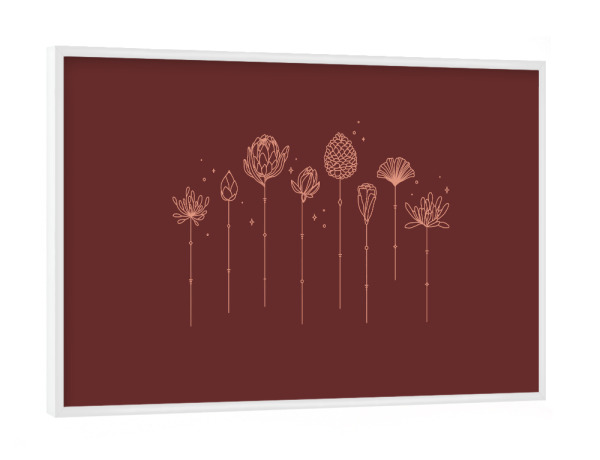 Poster mit weißem Rahmen "Art-Deco-Linie Blumen rot" artboxONE - Natur,Streetart