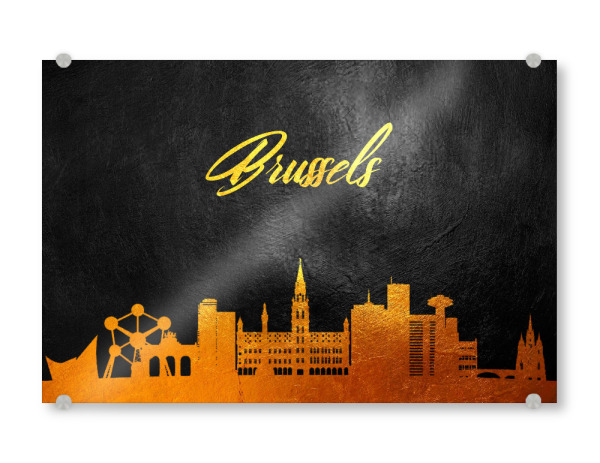 Acrylglasbild "Brüssel Belgien Gold Skyline" artboxONE - Städte - Gold,Skyline,Brüssel,Belgien,Stadt