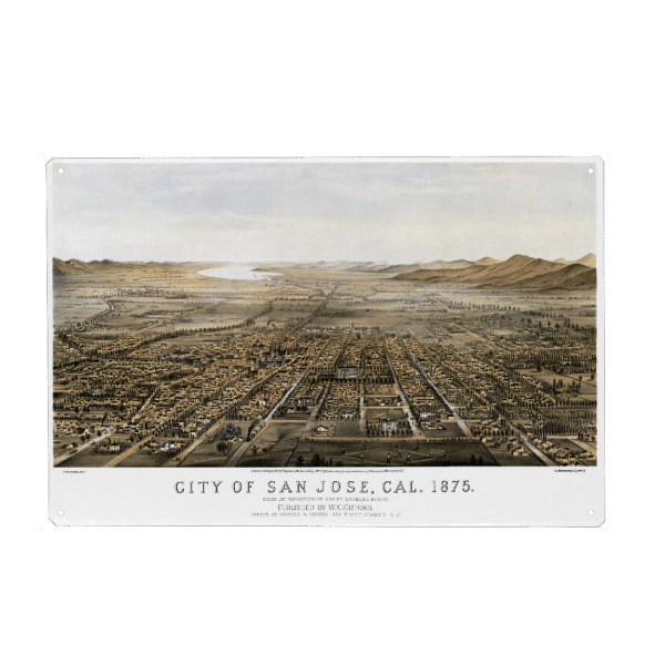 Holzbild "Karte von San Jose, Kalifornien" artboxONE - Kartografie - Kalifornien,Karte,Bauplan,Jahrgang,Antik,Retro,Alt,Karten,Weltkarte,Illustration
