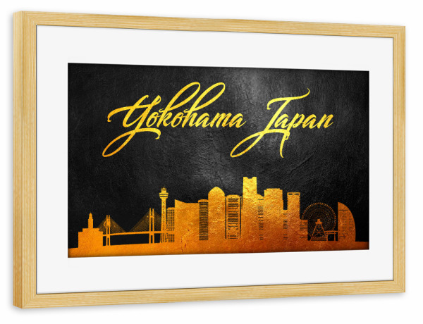 Poster mit Rahmen kiefer "Yokohama Japan Gold Skyline" artboxONE - Städte - Yokohama,Japan,Gold,Skyline,Stadt