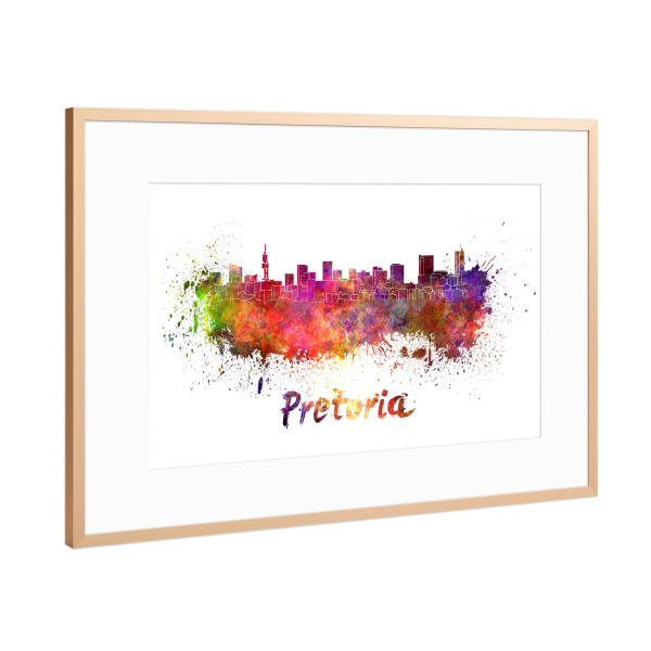 Poster mit Rahmen Kupfer "PRETORIA-Skyline im Aquarell" artboxONE - Städte,Abstrakt,Architektur