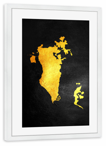 Poster mit Rahmen weiß "Bahrain Goldkarte" artboxONE - Reise / Länder - Bahrain,Gold,Karte