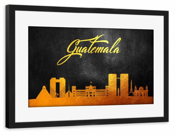 Poster mit Rahmen schwarz "Goldene Skyline" artboxONE - Städte - Guatemala,Gold,Skyline,Stadt