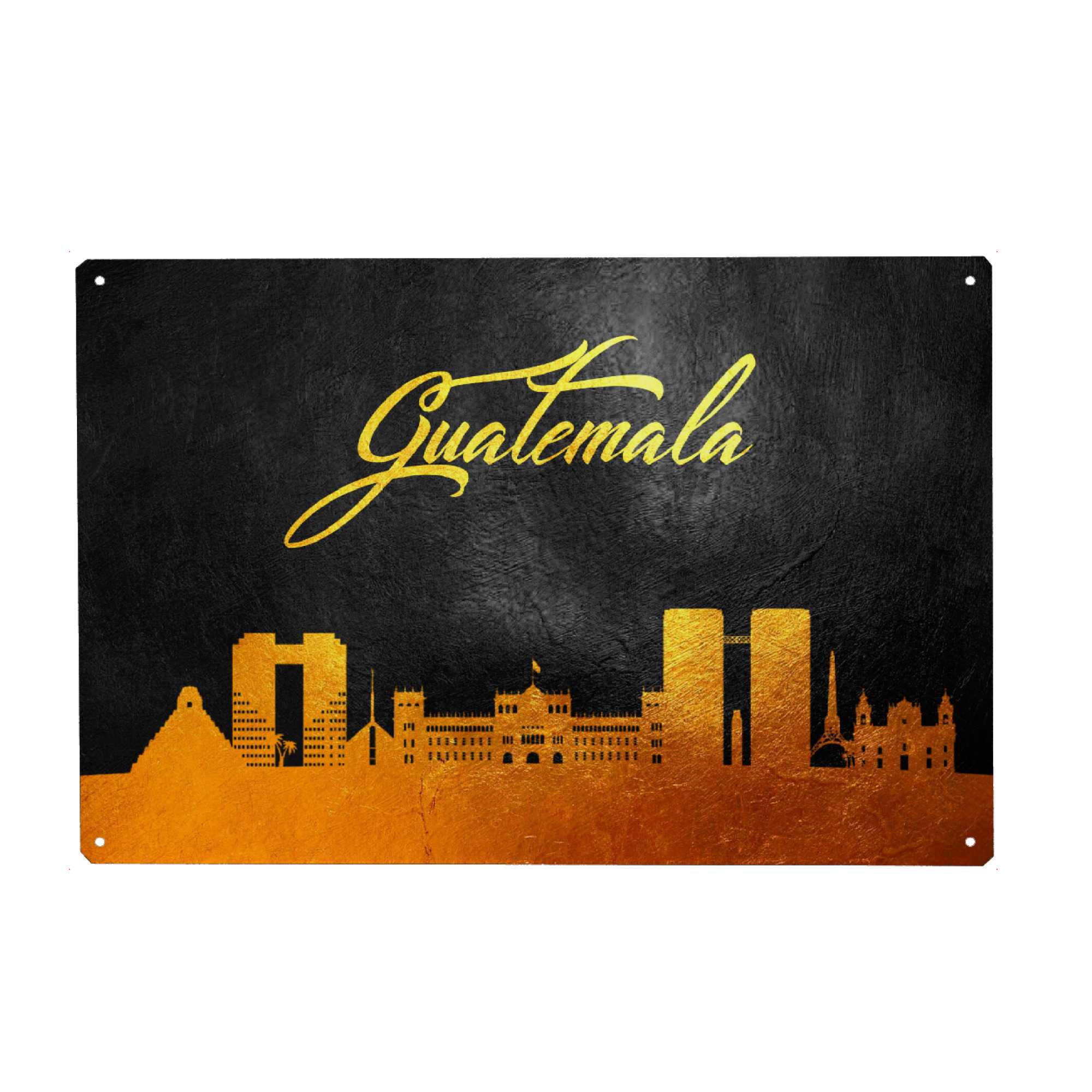 Metall Poster "Goldene Skyline" artboxONE - Städte - Guatemala,Gold,Skyline,Stadt - Blechschild