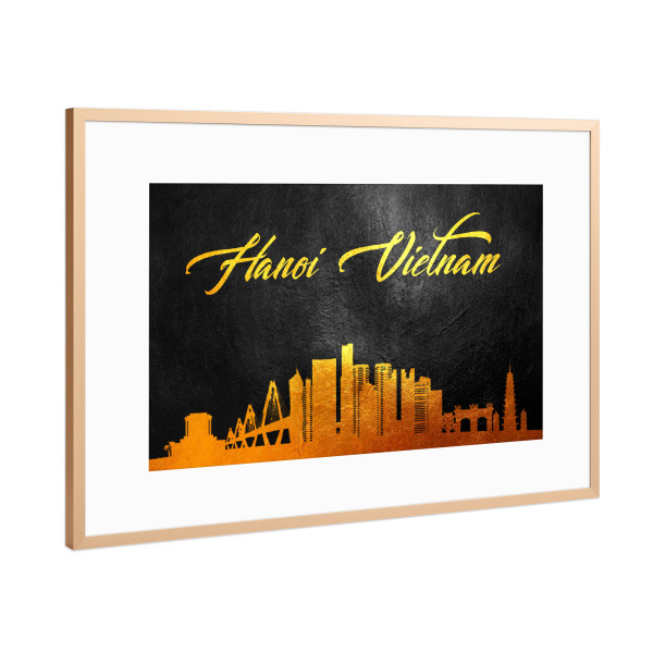 Poster mit Rahmen Kupfer "Hanoi Vietnam Gold Skyline" artboxONE - Städte - Hanoi,Vietnam,Gold,Skyline,Stadt
