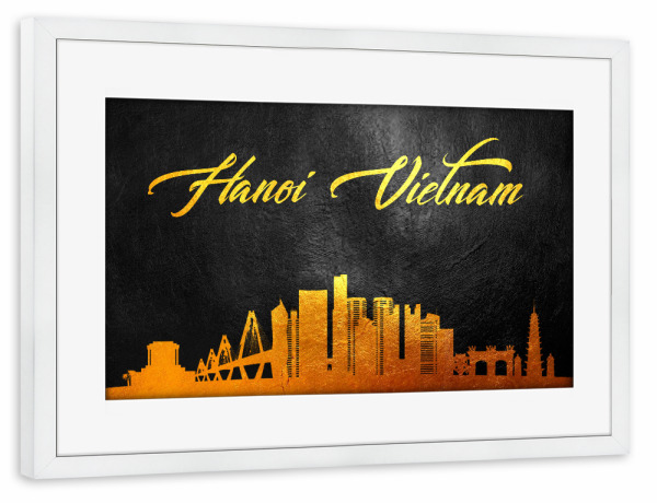 Poster mit Rahmen weiß "Hanoi Vietnam Gold Skyline" artboxONE - Städte - Hanoi,Vietnam,Gold,Skyline,Stadt