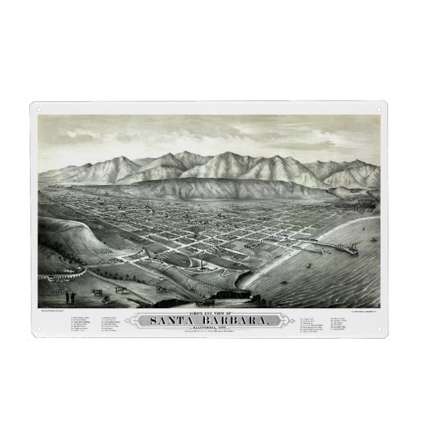 Holzbild "Old map of Santa Barbara" artboxONE - Kartografie - Karte,Plan,Jahrgang,Antik,Retro,Alt,Karten,Karte der welt,Illustration