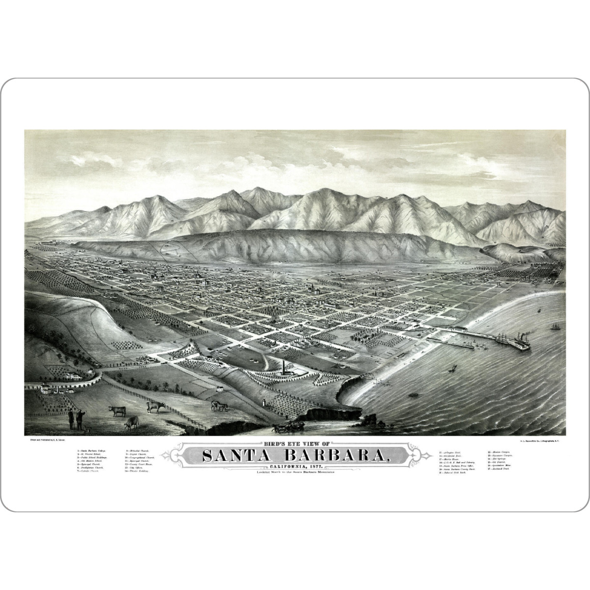 Tischset "Old map of Santa Barbara" artboxONE - Kartografie - Karte,Plan,Jahrgang,Antik,Retro,Alt,Karten,Karte der welt,Illustration - Bild karte