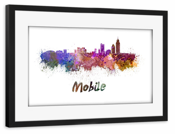 Poster mit Rahmen schwarz "MOBILE skyline in watercolor" artboxONE - Städte,Abstrakt,Architektur