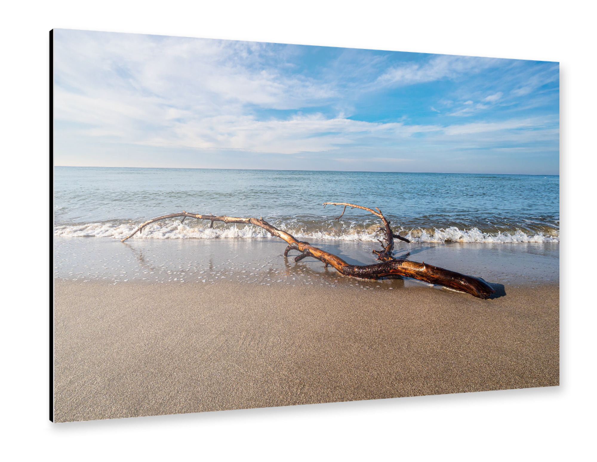Alu-Dibond "Strand, Baumstamm und Welle" 30x20 cm artboxONE