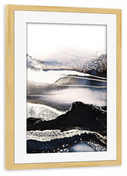 Poster mit Rahmen kiefer "Golden sunset" artboxONE - Natur,Abstrakt - Landschaft,Alcoholink,Landscape,Black,Gold,Abstract,Alkoholtinte,Natur