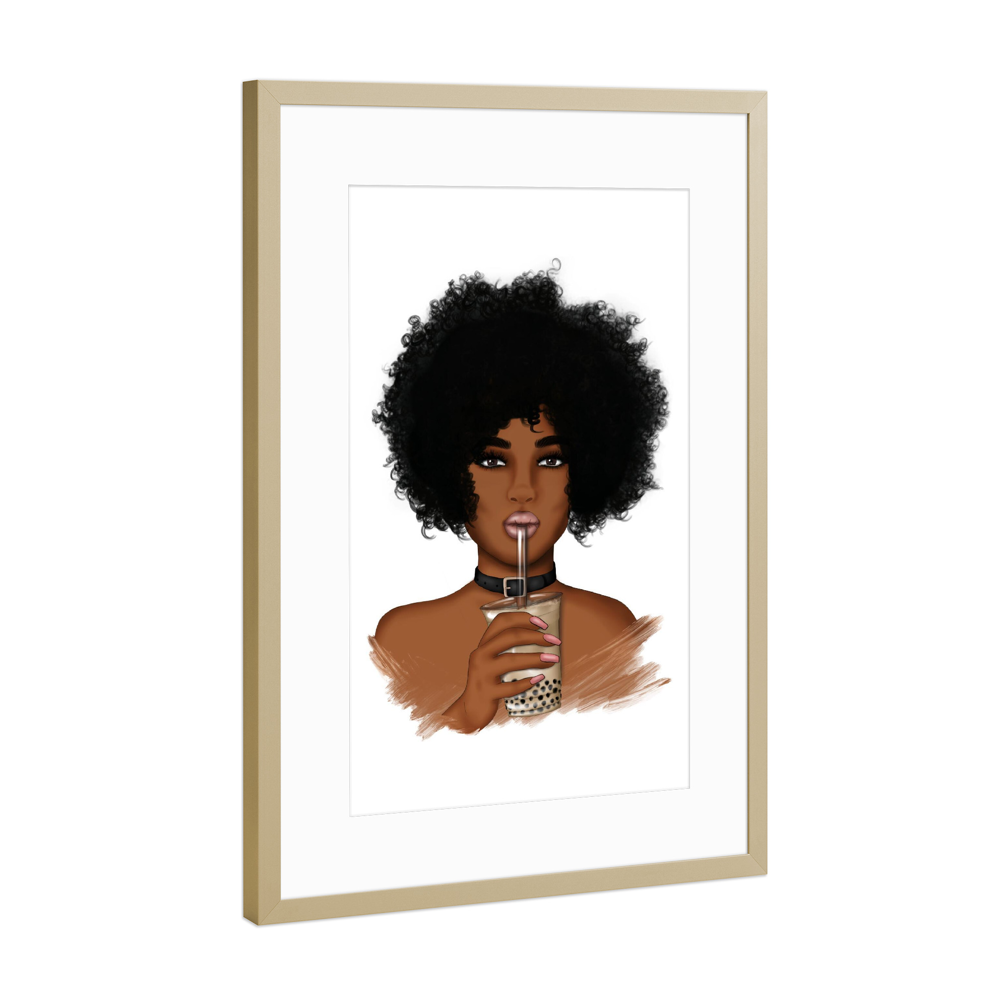 Poster mit Rahmen Gold "Boba-Tee-Liebhaber" artboxONE - Essen & Trinken,Fashion,Für Mama,Essen & Trinken / Alkohol,Lustig