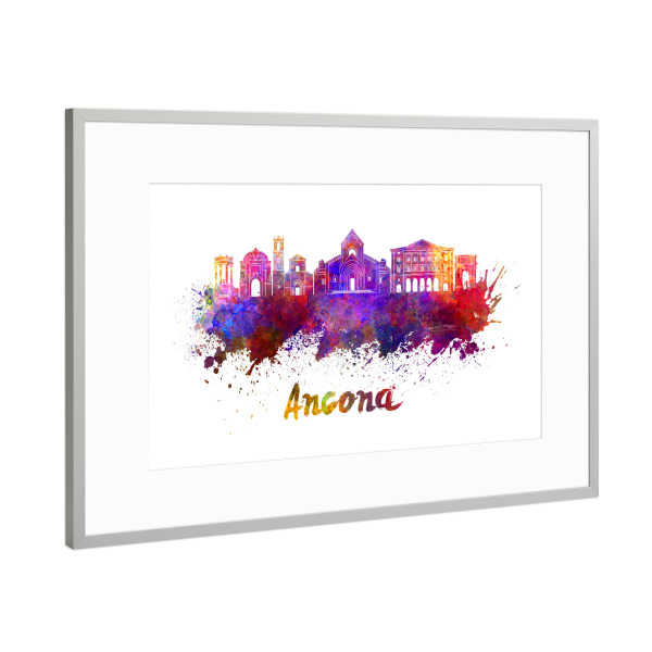 Poster mit Rahmen Silber "ANCONA Skyline in watercolor-b" artboxONE - Städte,Abstrakt,Architektur