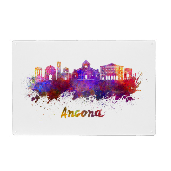 Metall Poster "ANCONA Skyline in watercolor-b" artboxONE - Städte,Abstrakt,Architektur