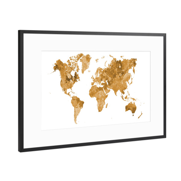 Poster mit Rahmen Schwarz (Metallic) "Watercolor world map-h" artboxONE - Abstrakt,Kartografie