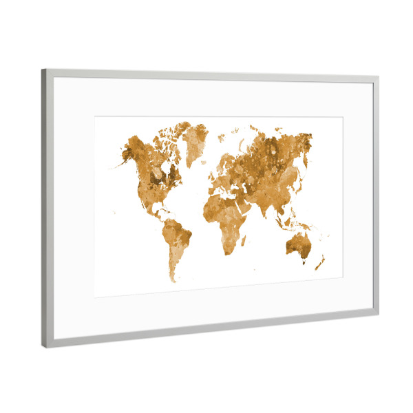 Poster mit Rahmen Silber "Watercolor world map-h" artboxONE - Abstrakt,Kartografie