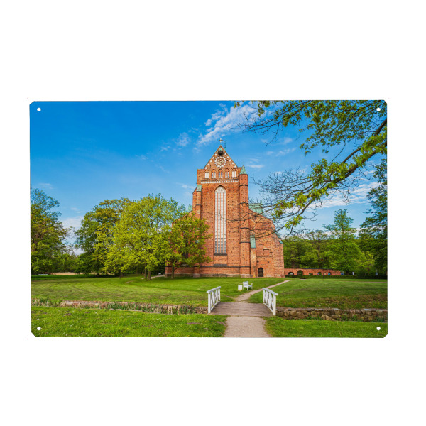 Holzbild "Gras, Brücke und Münster" artboxONE - Natur,Reise,Architektur