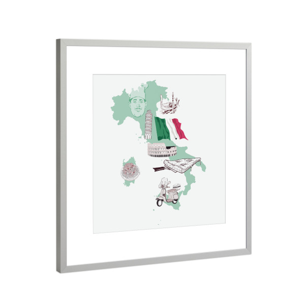 Poster mit Rahmen Silber "Italien Illumap" artboxONE - Reise,Reise / Strand und Meer,Reise / Länder,Kartografie