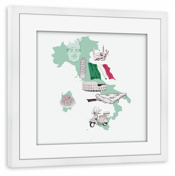 Poster mit Rahmen weiß "Italien Illumap" artboxONE - Reise,Reise / Strand und Meer,Reise / Länder,Kartografie