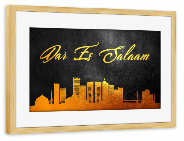 Poster mit Rahmen kiefer "Dar Es Salaam Tansania Gold" artboxONE - Städte - Gold,Skyline,Daressalam,Tansania,Stadt