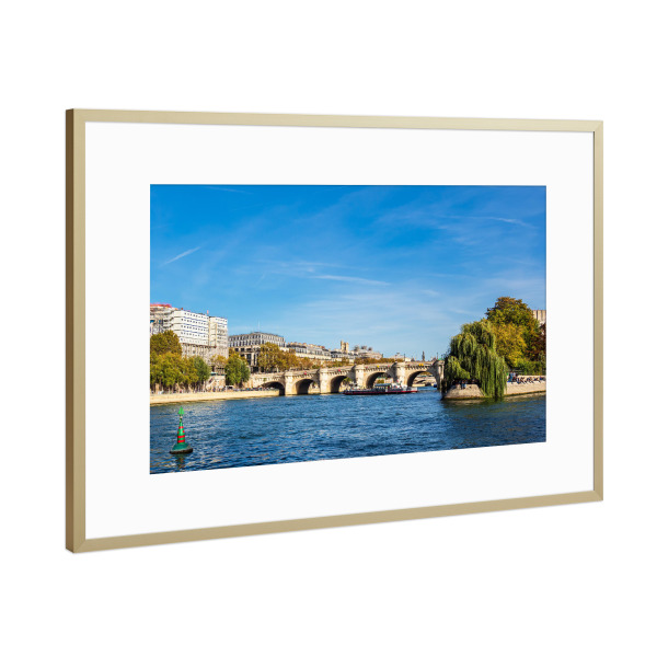 Poster mit Rahmen Gold "Seine, Brücke und Häuser" artboxONE - Reise,Architektur,Städte / Paris,Reise / Länder