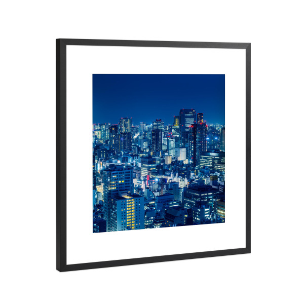 Poster mit Rahmen Schwarz (Metallic) "Tokio bei Nacht" artboxONE - Städte / Tokio