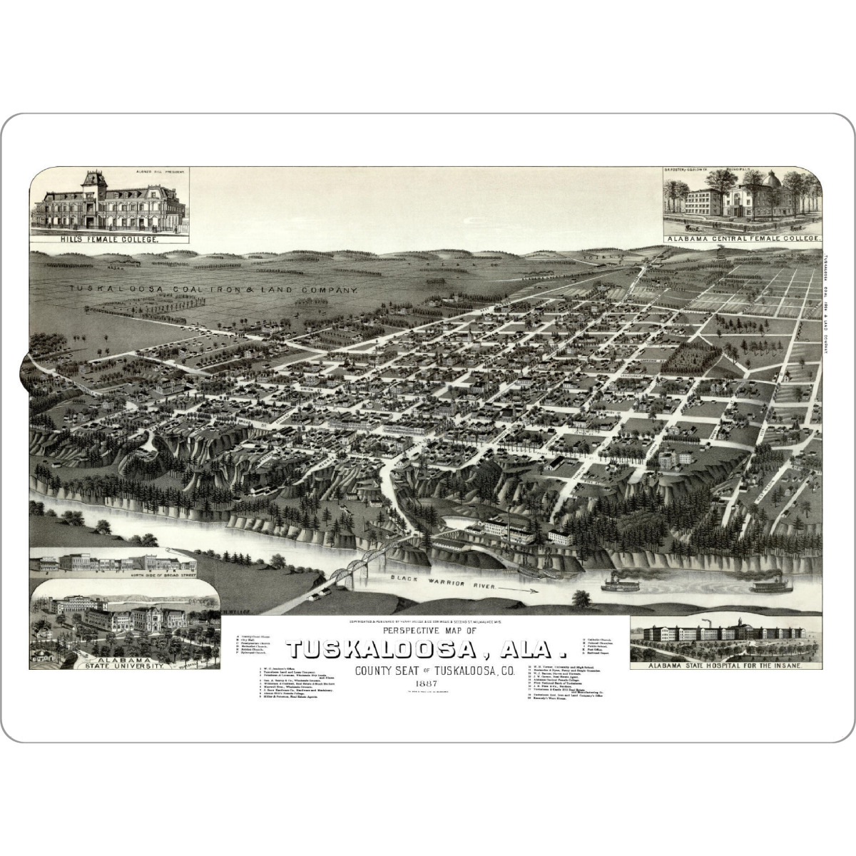 Tischset "Alte Tuscaloosa-Alabama-Karte" artboxONE - Kartografie - Karte,Plan,Jahrgang,Antik,Retro,Alt,Karten,Karte der welt,Illustration,Alabama