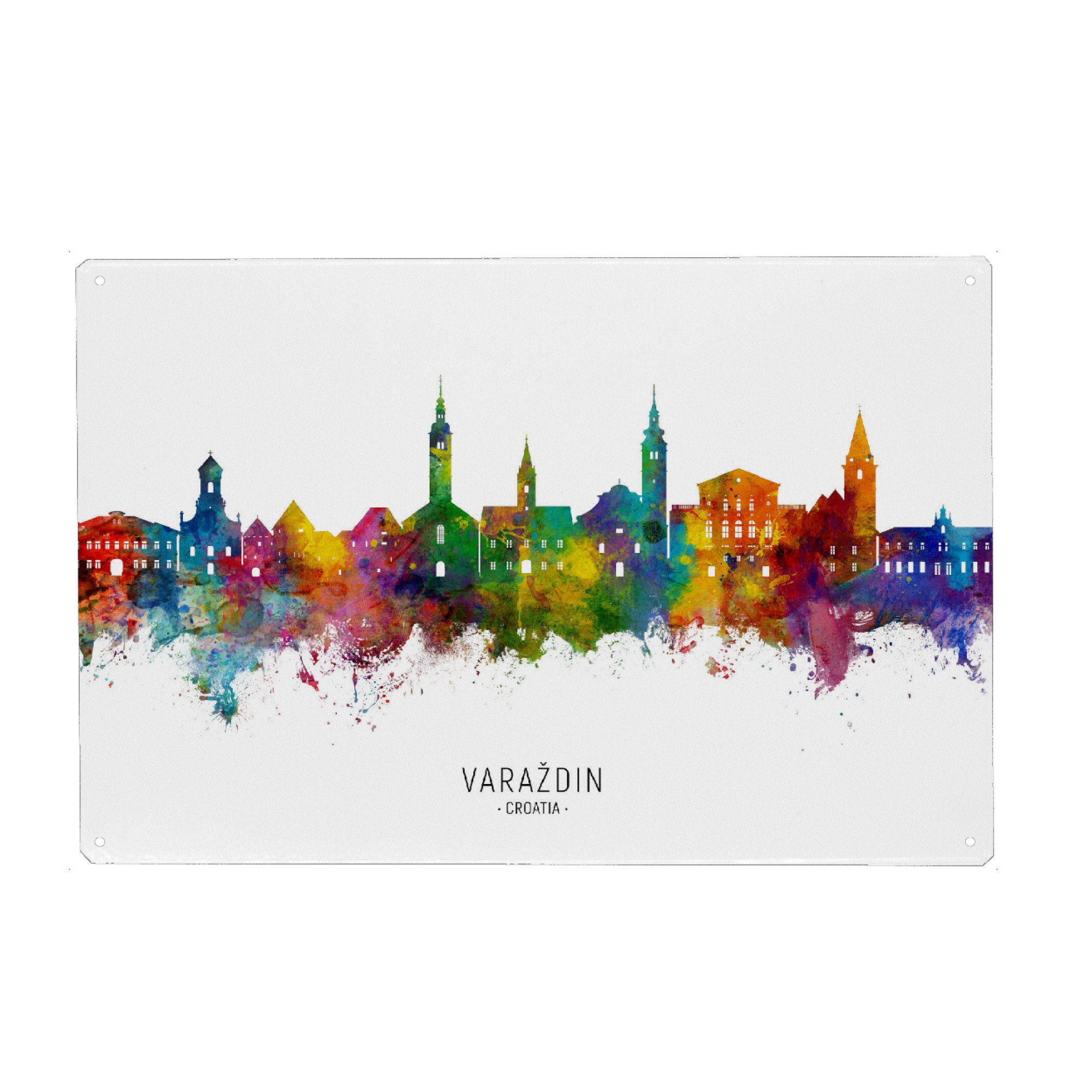 Metall Poster "Varaždin Kroatien Skyline txt" artboxONE - Städte - Varaždin,Kroatien,Skyline,Stadtbild,Stadtbild,Aquarell,Malerei - Blechschild
