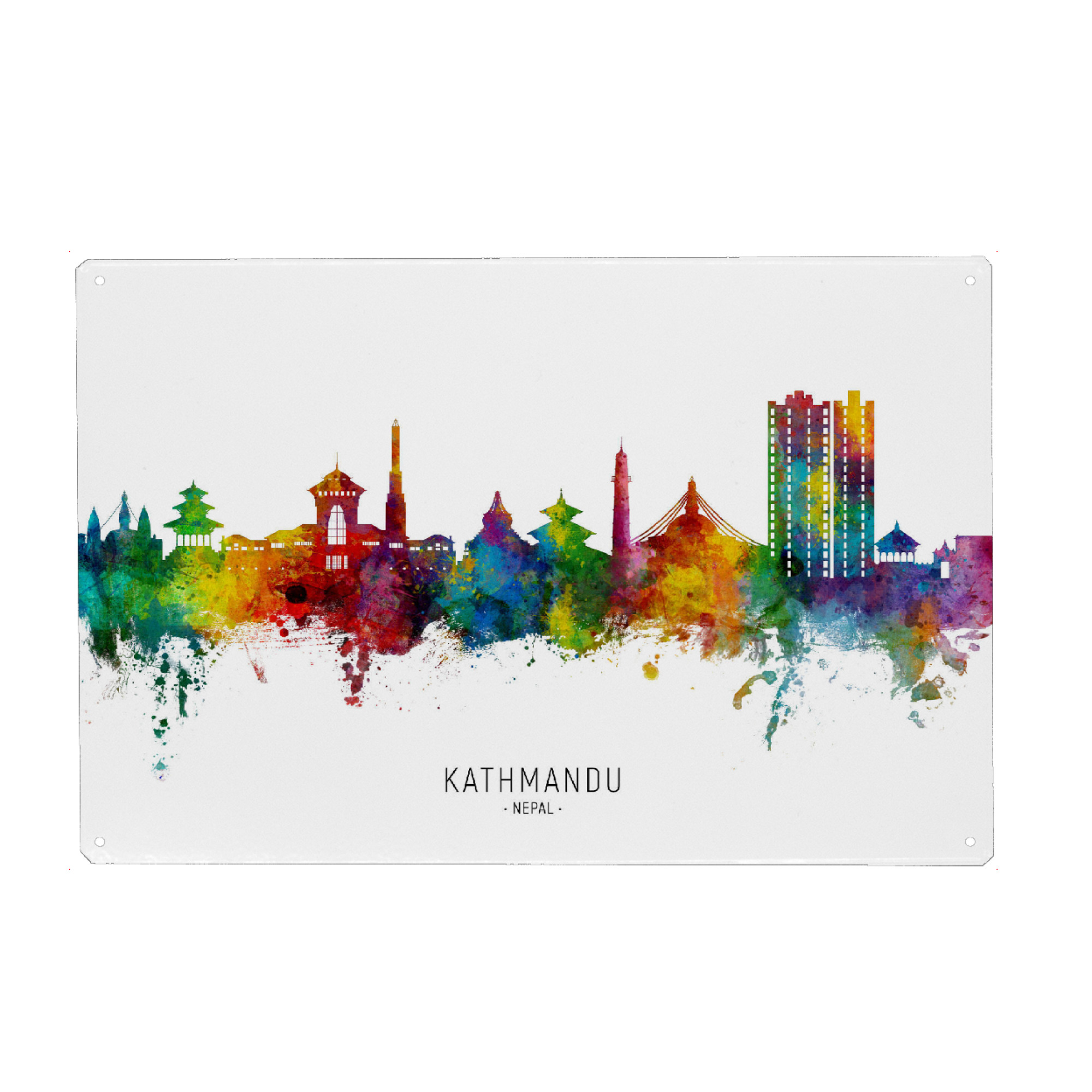 Metall Poster "Kathmandu Nepal Skyline txt" artboxONE - Städte - Kathmandu,Nepal,Skyline,Stadtbild,Stadtbild,Aquarell,Malerei,Stadt - Blechschild