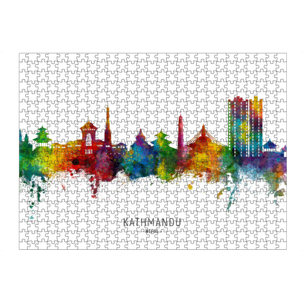 Puzzle Ravensburger "Kathmandu Nepal Skyline txt" artboxONE - Städte - Kathmandu,Nepal,Skyline,Stadtbild,Stadtbild,Aquarell,Malerei,Stadt