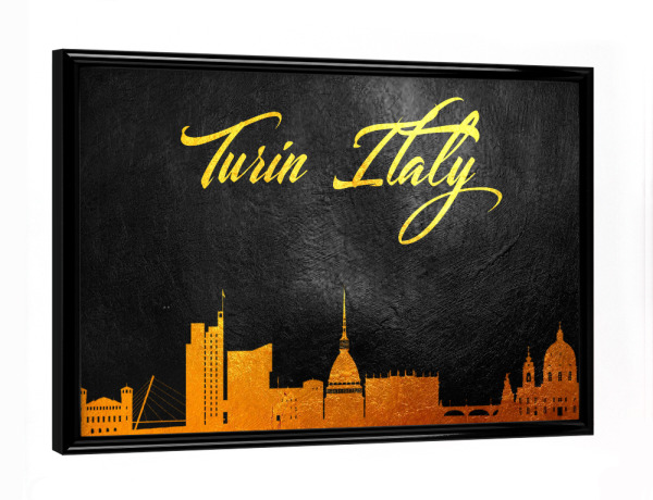 Poster mit schwarzem Rahmen "Turin Italien Gold Skyline" artboxONE - Städte - Turin,Italien,Gold,Skyline,Stadt