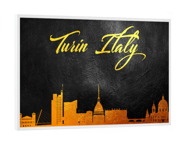 Poster mit weißem Rahmen "Turin Italien Gold Skyline" artboxONE - Städte - Turin,Italien,Gold,Skyline,Stadt