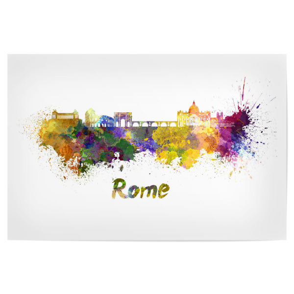 Poster "ROME skyline in watercolor" artboxONE - Städte,Abstrakt,Automobile - Skyline,Denkmäler,Tourismus,Stadt,Reise,Aquarell,Speicher,Rom,Bunt
