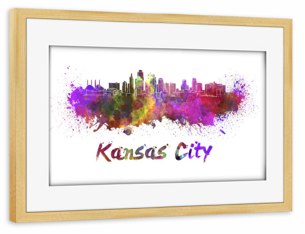 Poster mit Rahmen kiefer "Skyline von KANSAS CITY" artboxONE - Städte,Abstrakt,Architektur