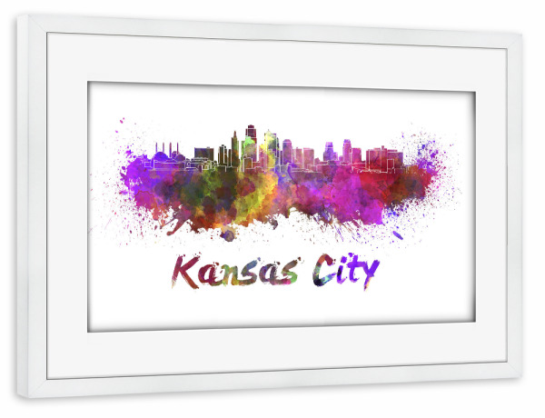 Poster mit Rahmen weiß "Skyline von KANSAS CITY" artboxONE - Städte,Abstrakt,Architektur